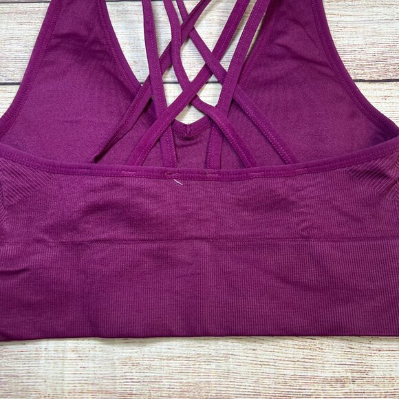 New Balance Women's Sports Bra Size S/M Purple Strappy Back Athletic Workout Bra - Picture 5 of 8